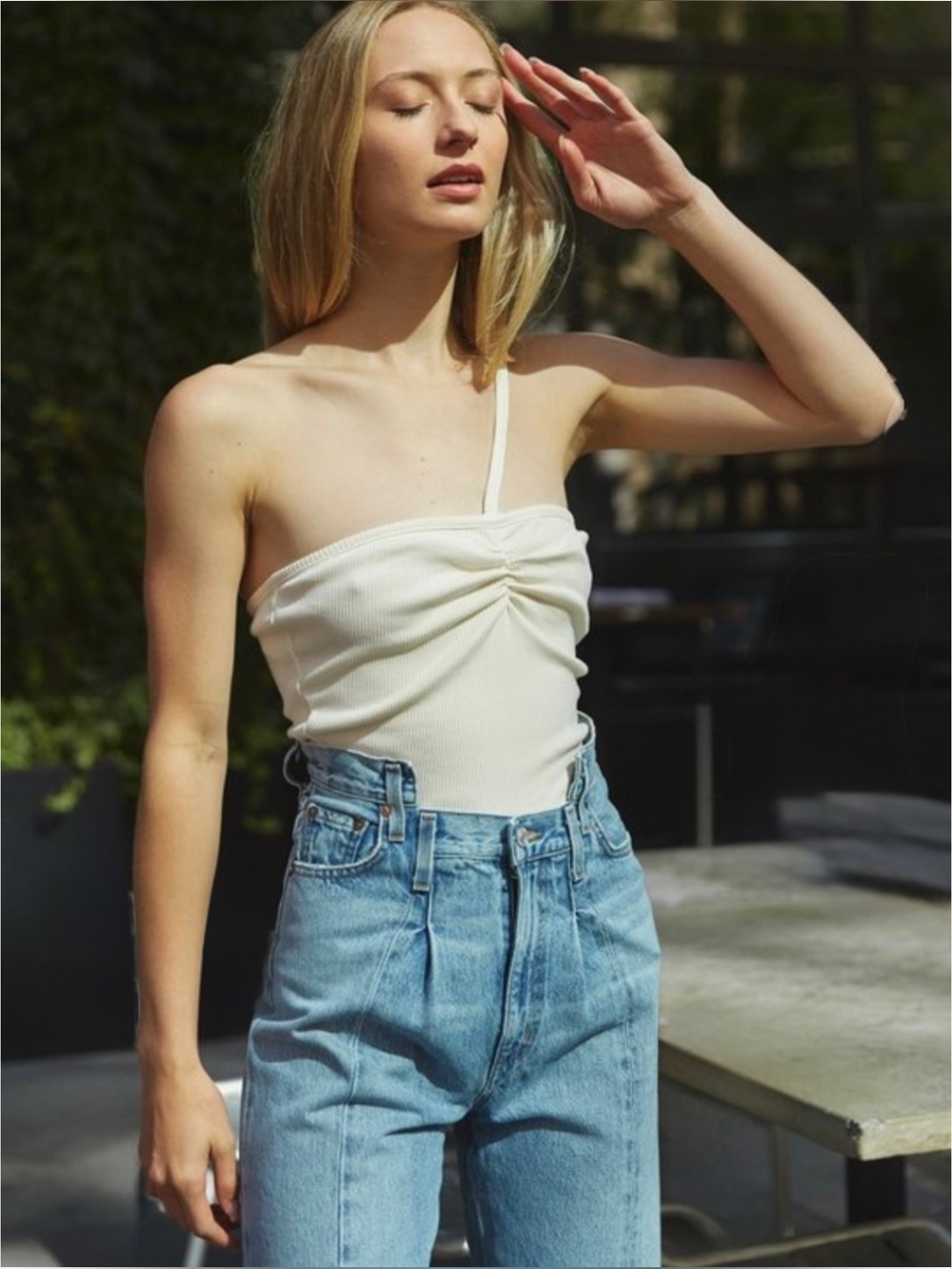AGOLDE | Lola Gathered Front Tank Top in Paste/Cream, Size Medium